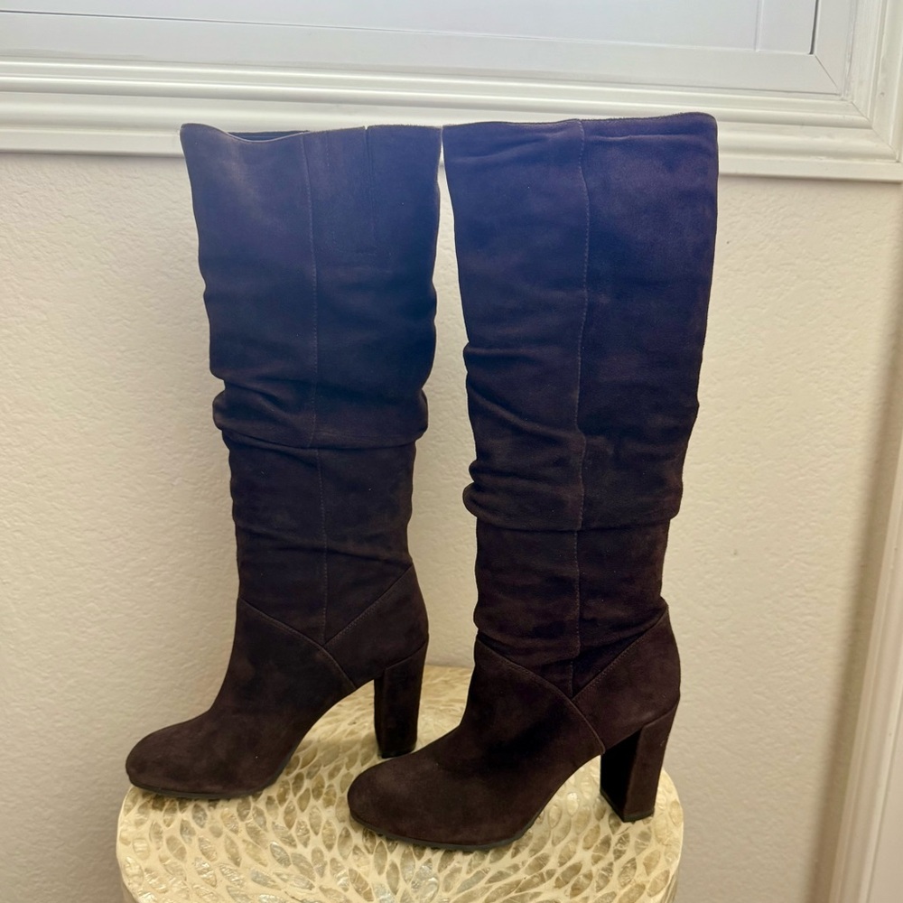 Nine West Chocolate Brown Suede Heeled Slouched Boots